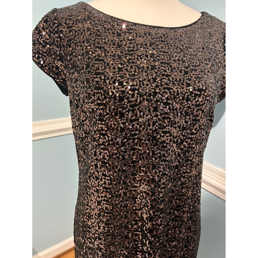 Eliza J Womens Bronze Sequin Cap Sleeve Sheath Cocktail Dress Black Size‎ 8